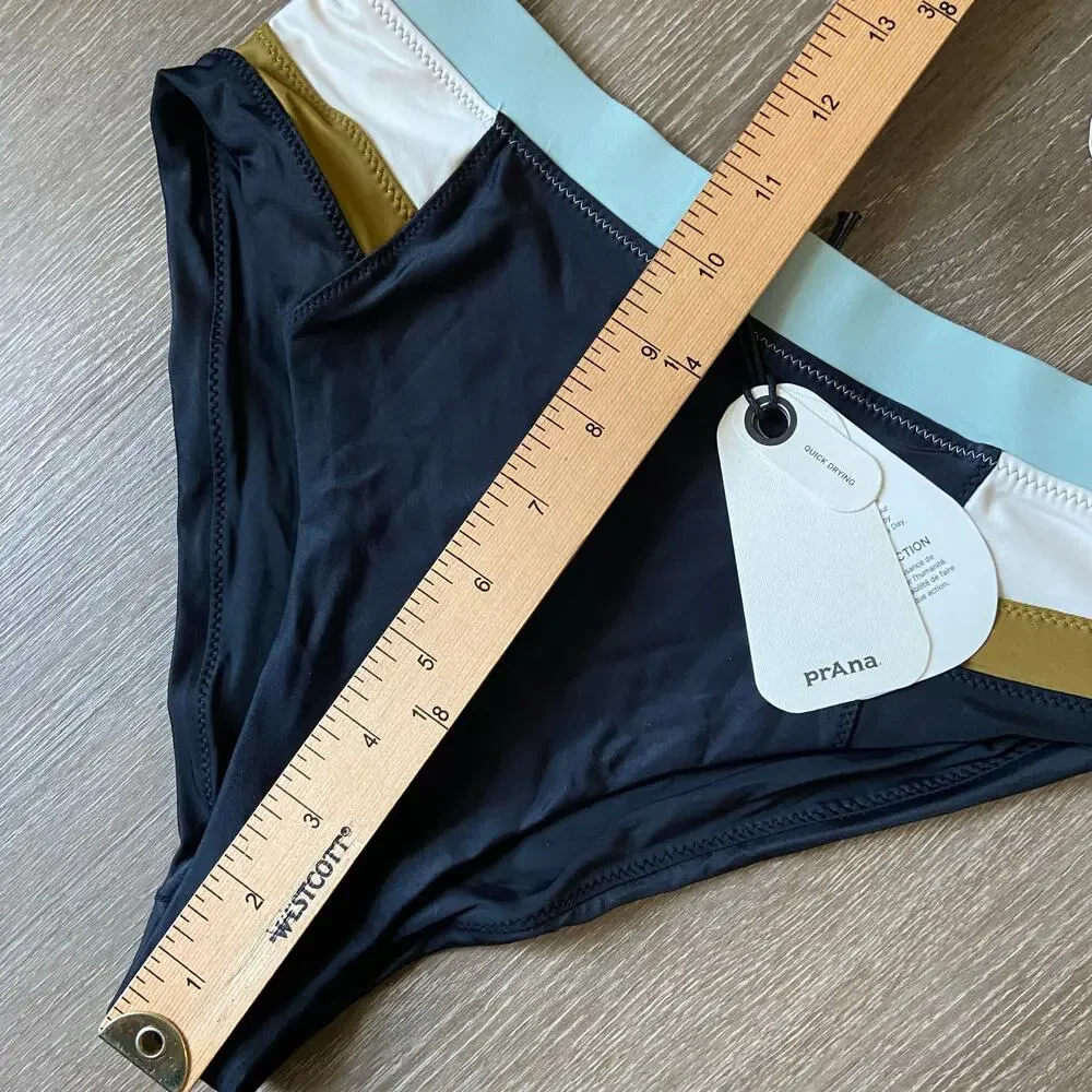 Prana Baja Bound Sport Top & High Rise Bottom Sz XS Black Colorblock Bikini Set